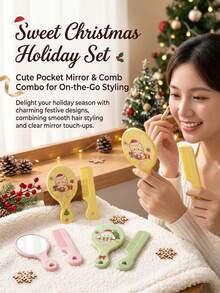 2pcs Christmas Cute Mirror & Comb Set, Customized Christmas Small Gift, Simple & Portable - Multicolor - View 1
