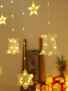 1 buah Lampu Dekorasi Natal Bertenaga Baterai 2m, Lampu Tirai Lonceng & Kepingan Salju, Lampu Dekorasi Rumah Natal, Lampu Dekorasi Dinding Kamar Tidur, Lampu Dekorasi Pohon Natal, Lampu Dekorasi Pesta Liburan Dalam Ruangan Musim Dingin - Clear - View 4