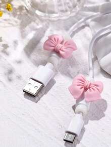 2pcs Bow-Knot Design Data Cable Protector Charger Protector - Multicolor - View 3