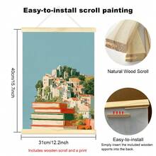 1pc Framed/Unframed Whimsical Village On Book Stack Canvas Poster Blue Abstract Bookish Book Club Wall Art Print Reading Nook Library Decor Scroll Painting For Book Lover,Office,Classroom,Dorm,Modern Home Decoration - A - View 15