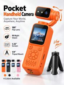 Portable 1080p HD Action Camera, Mini Pocket Vlog Camera With Rotating Lens HD Anti-Shake Video Recording, Supports Outdoor Cycling, Travel Vlogs, Wilderness Exploration, And Daily Recording - View 1
