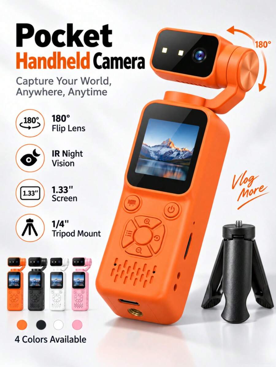 Portable 1080p HD Action Camera, Mini Pocket Vlog Camera With Rotating Lens HD Anti-Shake Video Recording, Supports Outdoor Cycling, Travel Vlogs, Wilderness Exploration, And Daily Recording - View 1