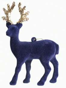 1pc Christmas Flocked Reindeer Figurine, Snowy Deer Hanging Ornament, Holiday Atmosphere Decor - Multicolor - View 7
