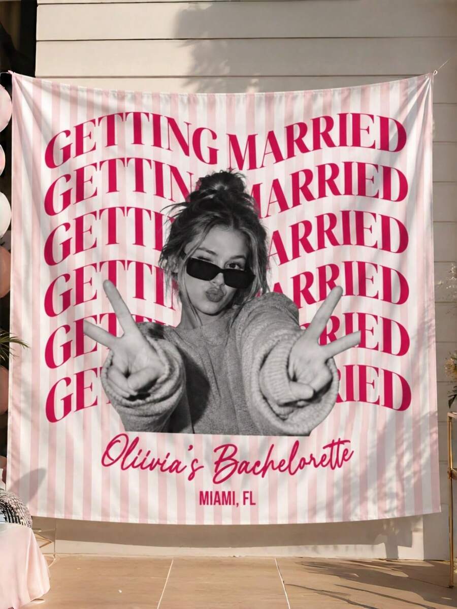 Customized Bachelorette Party Photo Banner, Personalized Wedding Theme Fabric Backdrop, Suitable For Birthday, Wedding, Party, Father's Day, Mother's Day, Valentine's Day, Christmas, Home Decor - Multicolor - View 1