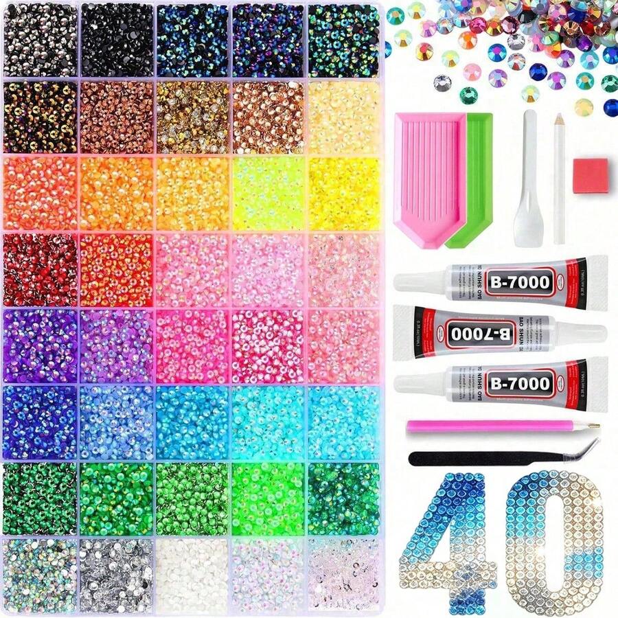 15/24/28/40 Colors Resin Jelly Rhinestone Set, AB Color Flat Back Crystal Gems With Storage Box, Tweezers And Gem Picker, DIY Handmade Shoes, Fabric, Books, Phone Cases, Jewelry And Home Decor - View 1