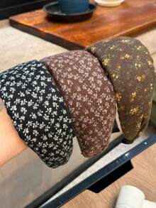 1/3PCS Vintage Wool Ditsy Floral Wide Headband, Elegant Versatile Fashion Hair Accessory For Women - Multicolor - View 3