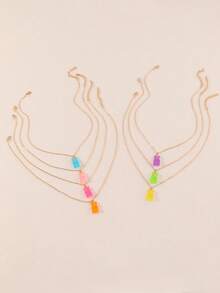 7/Set Kalung Liontin Beruang Warna-warni untuk Anak Perempuan, Rantai Tulang Selangka Beruang Warna Jelly yang Lucu, Kalung Dekoratif Serbaguna untuk Anak Perempuan - MultiWarna - View 6