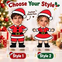 客製化聖誕老人情侶相片立牌，節慶紅白色面飾，個性化相片聖誕裝飾，客製化照片桌面展示架，適用房間與節日派對用品，可客製 2026 聖誕紀念禮物，送給情侶、家人與朋友 - 風格C - 查看 4