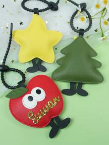 1pc Customized Name Christmas Tree Apple Keychain, Creative Christmas New Year Cute Cartoon PU Leather Pendant Keychain, Children's Baptism Decoration Christmas Gift - Multicolor - View 7