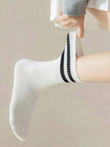 Random 1/6/20/30 Pairs Women's Striped Business Casual Sports Running Cycling Versatile Mid-Calf Socks - Multicolor - View 4