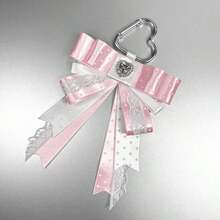 1pc Satin Polka Dot Bow Heart Buckle Bag Charm, Lace Long Ribbon Angel Wings Cross, Anime Idol Support Live Concert Anime Convention Mass-Produced Lolita Ita Bag Badge Holder Portable Collection Accessory, Landmine Style Sweet Girl Accessory - A - View 15