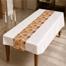 1pc/Pumpkin Autumn Leaf Print Table Runner, Vintage Fall Rectangular Hemmed Tablecloth Decoration, Suitable For Thanksgiving, Autumn Parties, Family Dinners, Restaurants And Home Dining Table Decor - Multiple Styles - View 5