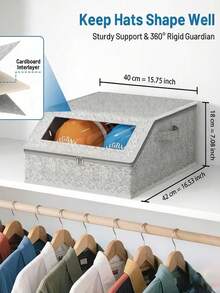 1pc Sturdy Baseball Cap Storage Box, Holds 24 Hats, Transparent Hat Organizer Box, Suitable For Closet And Bedroom, Large Hat Box With Cardboard Lining - Multicolor - View 11