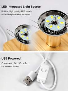 Minimalist Wooden LED Desk Lamp, Bedside Night Light With USB Port And Switch, Decorative Lighting For Bedroom, Guest House, Living Room, Study - Multicolor - View 7