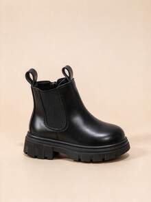 Girls' British Style Chelsea Boots, Black Glossy Finish, Versatile Boots For Autumn/Winter - Black - View 5