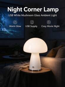 1 buah Lampu Meja Jamur Kaca, Lampu Ambient LED Bertenaga USB, 2 Pilihan Warna Oranye dan Putih, Lampu Dekorasi Meja Estetik yang Lucu, Cocok untuk Kamar Tidur, Ruang Tamu, Ruang Belajar, dan Ornamen Pencahayaan Rumah - MultiWarna - View 8