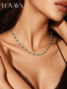 Stainless Steel Boho Turquoise Beaded Necklace For Daily Wear - Turquoise - View 2