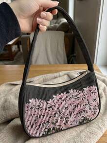 1 buah Tas Bahu Corduroy Motif Leopard & Bunga Matahari, Tas Selempang, Kapasitas Penyimpanan Besar, Penutup Resleting, Tas Tangan Baguette Y2K untuk Hadiah Perjalanan Sehari-hari - MultiWarna - View 8