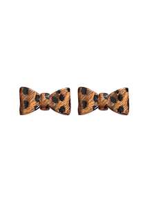 1 Pair Leopard Print Bow Earrings, High-End Luxury Niche Stud Earrings - Brown - View 5