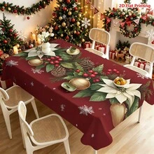 1pc Rectangular Christmas Themed Printed Tablecloth, Suitable For Indoor/Outdoor Dining, Party, Buffet, Wedding, Woven Polyester Tablecloth - Multicolor - View 5