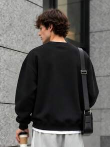 Men's Spring/Autumn Casual Daily Commute Minimalist Versatile Fitted Crew Neck Sweatshirt - Black - View 2