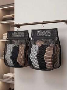 Mesh Storage Bag & Foldable Clothes Hanger Set, Zippered Wide Opening Laundry Bag, Versatile Visible Mesh Organizer Bag, Hanging Shoe Rack For Closet, Dorm & Travel Storage, Back To School Home Organizer, Christmas & Mother's Day Gift - Multicolor - View 1