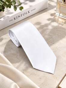 1PC 8cm Solid Color Men's Tie, Wedding Business Groomsman Solid Black Handmade Tie - 8CM-white - View 3