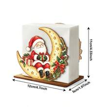 1pc Santa Claus Moon Shaped Wooden Napkin Holder, Christmas Tabletop Tissue Storage Rack, Christmas Dining Table Napkin Box, Freestanding Kitchen Decor Napkin Organizer, Holiday Tabletop Napkin Holder - Multicolor - View 6