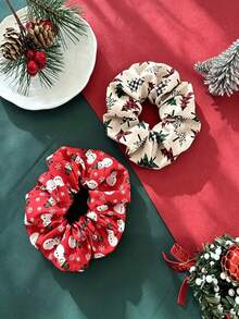 1pc Christmas Theme Printed Hair Scrunchie Set | High Elasticity No Hair Pulling, Snowman & Christmas Tree Pattern | Holiday Outfit Party Essential | Durable Lightweight Breathable, Soft & Comfortable, Christmas Tree Snowflake Multi-Color Printed Hair Scrunchie, Perfect Gift Choice - Multi-color - View 2
