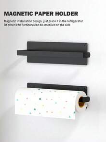 1pc Wall-Mounted Paper Towel Holder, No-Drill Adhesive Backing Under Cabinet Dispenser, Rust-Proof Matte Black Kitchen Rack, Suitable For Plastic Wrap, Aluminum Foil, Countertop Space-Saving Storage Rack - Multiple Styles and Colors - View 5
