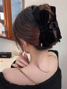 2/1pc Black Velvet Large Bow Hair Clip (Approx. 14cm), Suitable For Party And Daily Wear Women's Claw Clip, Fashion Hair Accessory - Multicolor - View 8