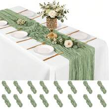 16 Pack Sage Green Cheesecloth Table Runner, Boho Gauze Table Runners, Rustic Semi Sheer Cheese Cloth Fabric For Wedding Party, Baby Shower, Birthday, Engagement, Farmhouse Dining Table Decor, Holiday Decorations, Romantic Wedding Centerpiece Decor - Sage Green - View 29