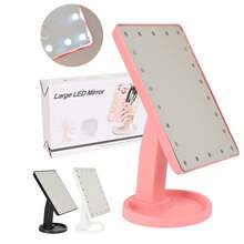 LED Makeup Mirror With Touch Light And Adjustable Angle – Vanity Mirror With Organizer Base - Pink - View 3