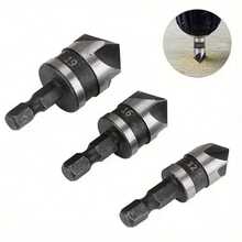 3pcs Professional Countersink Drill Bit Set - 1/4" Hex Quick Change Shank, Suitable For Wood/Metal/Aluminum | 90° Chamfer And Multi-Diameter Drilling (Hardened Steel Drill Bit Set) - Black - View 4