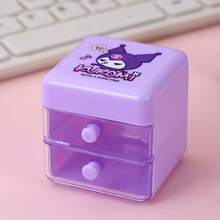 SANRIO 1件雙層抽屜收納盒，可愛桌面化妝品收納盒，小型珠寶收納盒，透明塑料迷你桌面化妝配件收納容器 - 彩色 - 查看 6