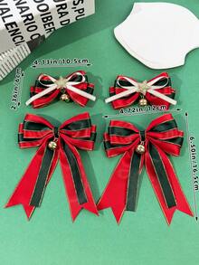 2pcs Christmas Party Red Green Gold Trim Bow Side Clip Gold Bell Star Pendant Hair Accessories For Girls Holiday Atmosphere - Multicolor - View 5