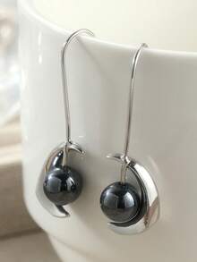 Gmzalx Women's Elegant Faux Pearl Earrings, Minimalist Style, Unique Design Jewelry - Silver - View 5