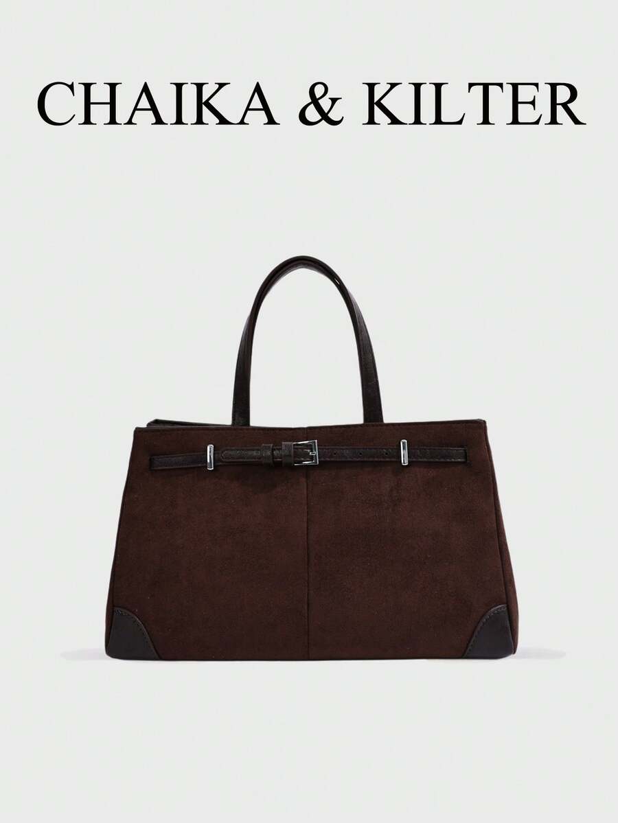 1pc Suede Fabric Handbag With Adjustable Shoulder Strap, Suitable For Commuting, Shopping And More