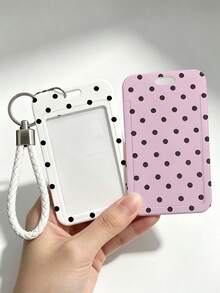 Polka Dot Pattern Fashionable Personalized Retractable Card Holder, Keychain Pendant Bag Charm, Student ID & Transit Card Protector, Suitable For Office Workers And Students Daily Use - Multicolor - View 2