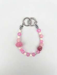 1pc Cute Beaded Bag Charm, Charming Wallet Keychain Accessory, Pink Key Chain Wristlet, Women's Travel Essential Handbag Accessory, Star Pendant, Suitable As Holiday Gift For Friends - Multicolor - View 11