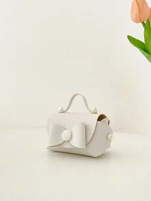 Candy Girl Mini Handbag, Coin Purse, Pearl Square Clutch, Bowknot Cute Bag - Beige - View 5
