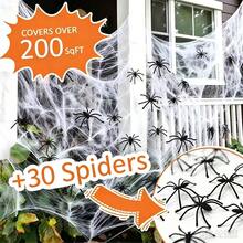 200 Square Feet Halloween Expandable Spider Web Decoration With 30 Fake Spiders, Elastic Spider Web Decor For Indoor/Outdoor Yard, Bar, Party And Haunted House Holiday Decoration - Multicolor - View 9