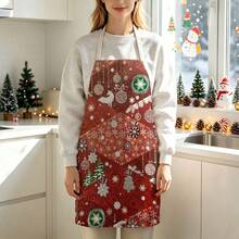 1pc Christmas Reindeer & Snowflake Print Apron - Sleeveless Design, Durable & Comfortable Fit, Reindeer, Snowflake, Christmas Ball & Small Tree Pattern, Suitable For Cooking, Baking & Home Cleaning, Housework Apron, Gardening Apron, Fun Christmas Holiday Gift - Multicolor - View 3