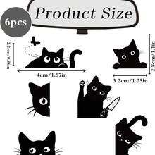 6Pcs Cute Rearew Mirror Decal Pcs Cat Peeking Car Wind Ow Stcker Black ...