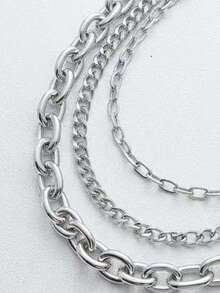 Minimalist Bag Shoulder Strap With Iron Chain, Three-Layer Decorative Chain - Silver - View 3