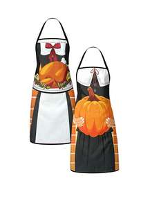 Set Celemek Dapur Thanksgiving 2 Pcs/1 pcs, Celemek Masak Wanita dengan Motif Ayam Kalkun Panggang & Lucu yang Dapat Diatur, Celemek Memanggang untuk Liburan Panen Musim Gugur, Hadiah untuk Tuan Rumah Pesta Makan Malam Thanksgiving - MultiWarna - View 8