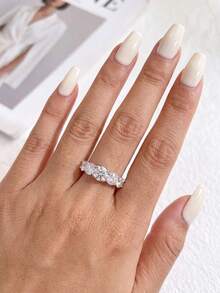 1pc Moissanite Ring 1CT Five-Stone Ring Face, High-End Women's Style, Suitable For Engagement And Special Occasions - Silver - View 5