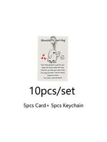 10pcs/Set Halloween Ghost Pocket Hug Keychain, Black Ghost Key Ring With Card, Halloween Boo Little Ghost Pendant, Friendship Encouragement Gift, Spooky Gothic Style Bag Charm - Multicolor - View 10