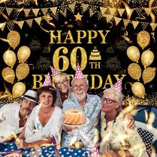 1套黑色金配色60歲生日背景布，金色亮片氣球紙屑DIY繩串旗幟，含煙火蛋糕裝飾旗，適用60歲生日派對與家庭聚會佈置 - 彩色 - 查看 3