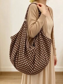 大容量格紋肩背包 女款斜挎包 休閒實用多功能托特包 適合上班、學習、旅行 - 棕色 - 查看 7